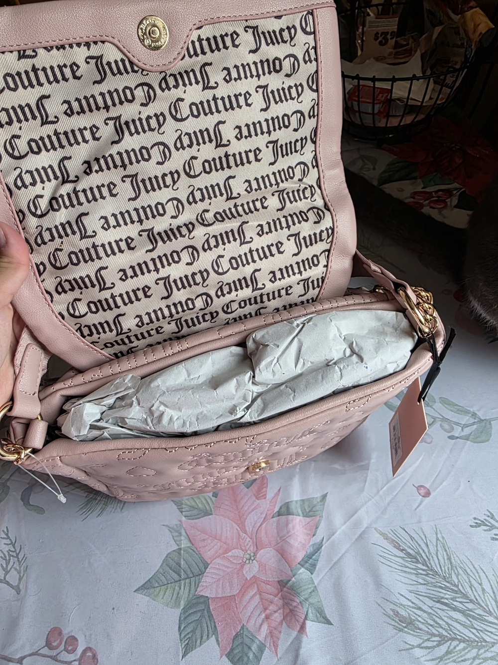 Juicy Couture Blush Pink Quilted Logo Shoulder Bag with Coin Pouch - Picture 3 of 4